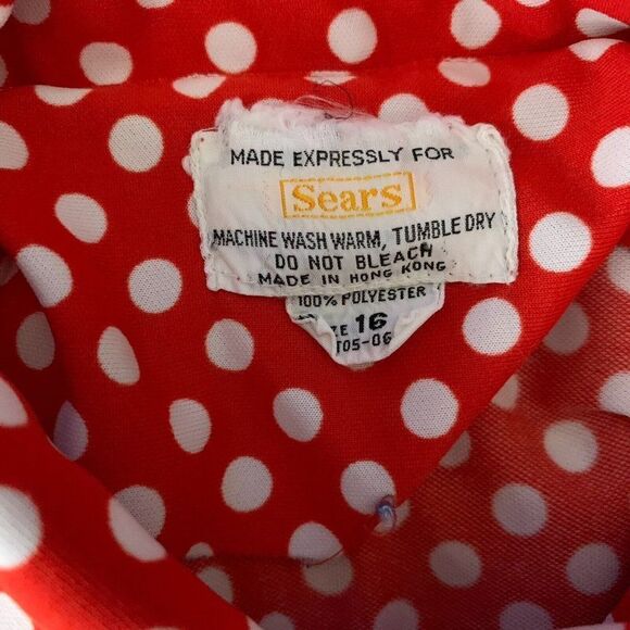 Vintage 70s Pleated Knit Shirt Dress M Red Polka Dots Point Collar Polyester - Picture 7 of 7